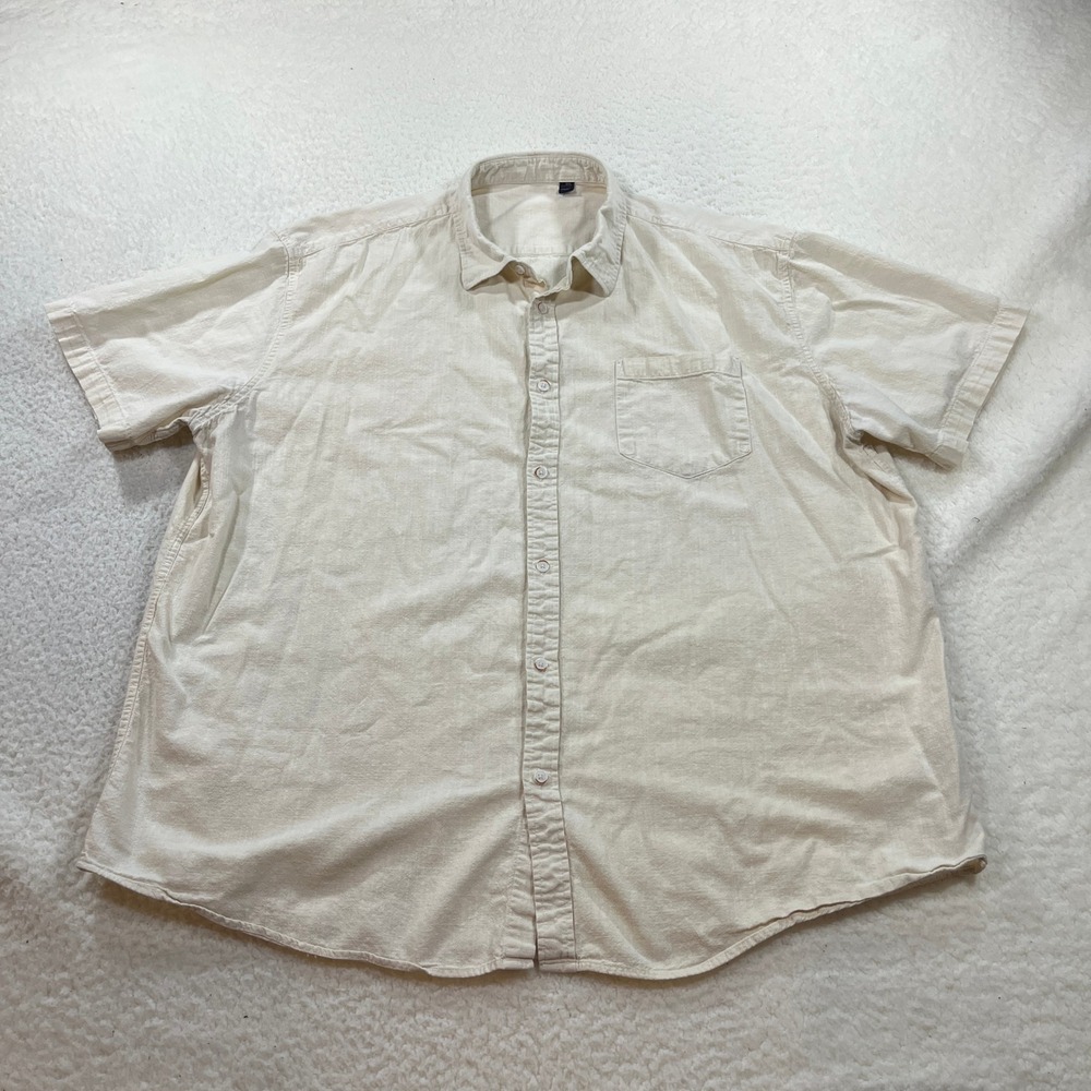 Design in Italy Button Down Shirt Mens 3XL Beige Linen Blend Short Sleeve Luxury